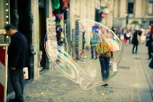 Soap bubble on Boxing Day shopping strip